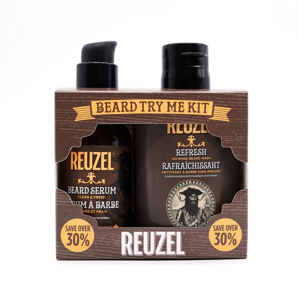 Clean & Fresh Beard Try Me Kit Contains 1 REFRESH No Rinse Beard Wash (3.38oz/100ml) & 1 Wood & Spice Beard Serum (2oz/53ml)