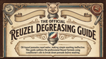 Vintage-style REUZEL degreasing guide illustrating how to remove oil-based pomade using conditioner, scrub shampoo, and proper rinsing.