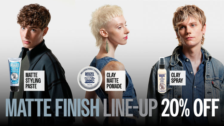 Get Matte Line Up 20% off for a limited time. Includes Matte Styling Paste, Clay Pomade & Clay Spray 