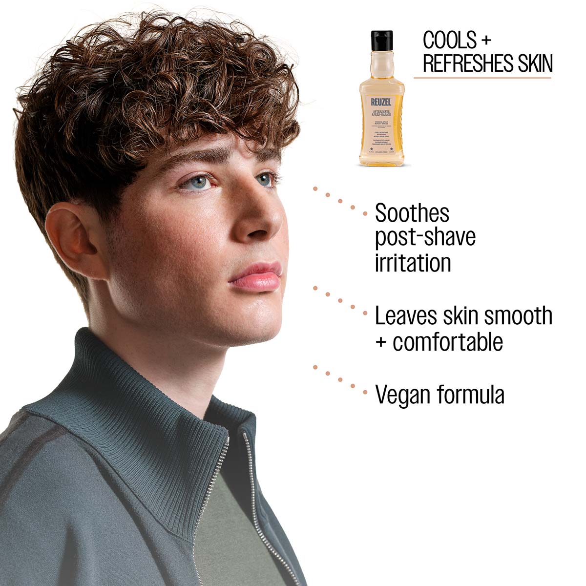 Reuzel aftershave wood and spice cools and refreshes the skin soothes post-shave irritation leaves skin smooth and comfortable vegan formula