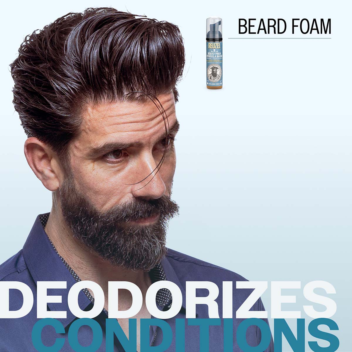 Reuzel beard foam deodorizes conditions