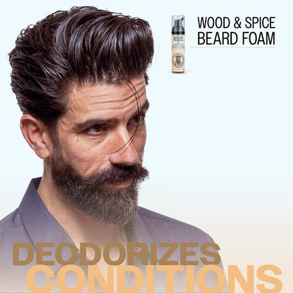Reuzel wood and spice beard foam deodorizes conditions