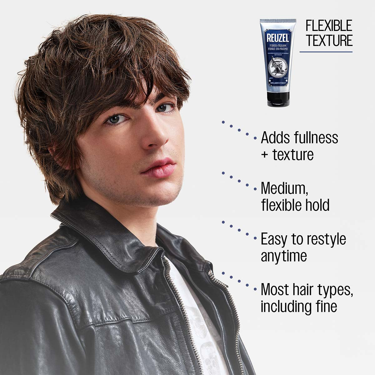 Reuzel fiber cream flexible texture adds fullness and texture medium flexible hold easy to restyle anytime most hair types, including fine