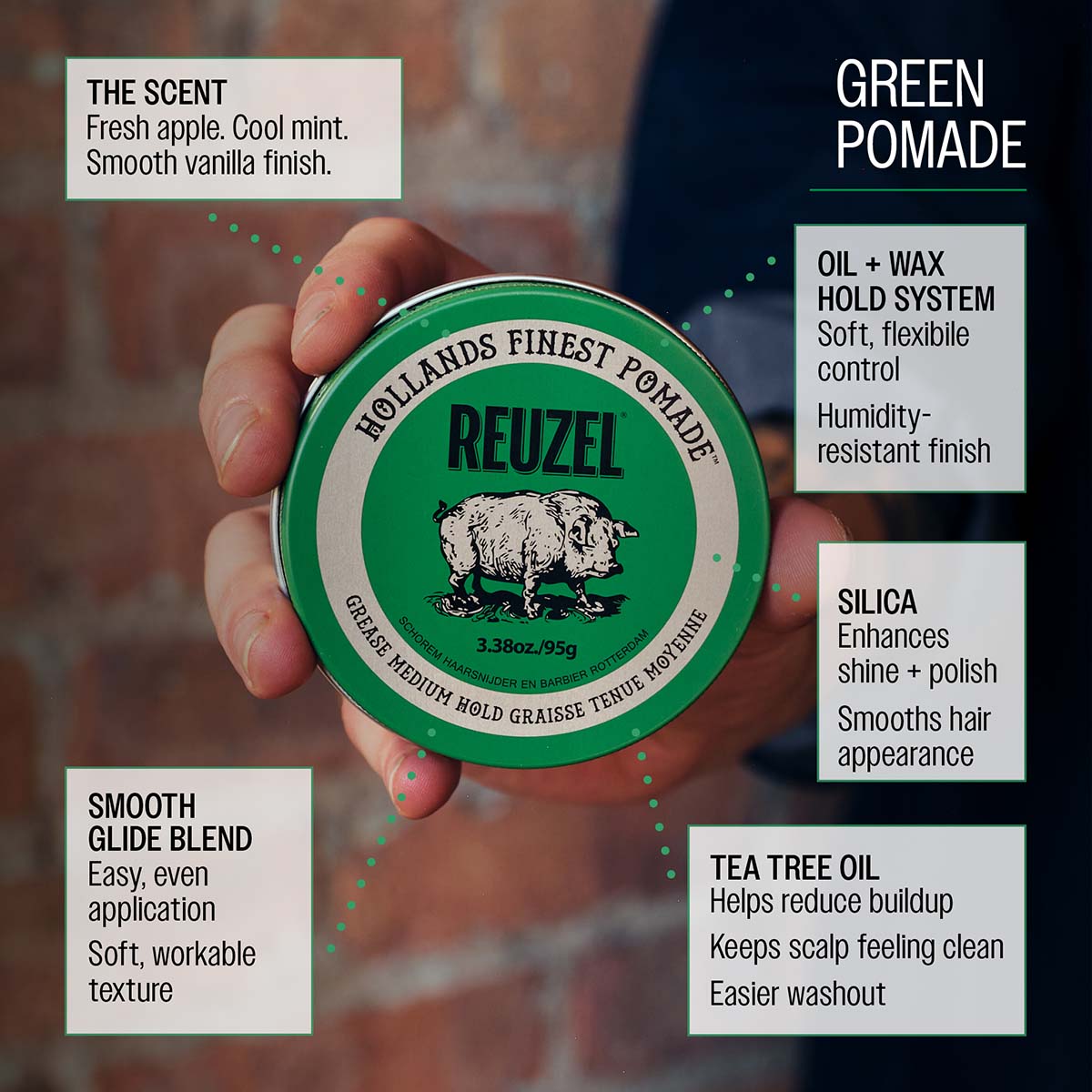 Green Pomade | Medium Hold Oil Based Pomade | Men's Hair Grease
