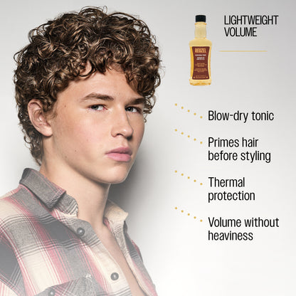 LIGHTWEIGHT VOLUME
Blow-dry tonic
Primes hair before styling
Thermal protection
Volume without heaviness