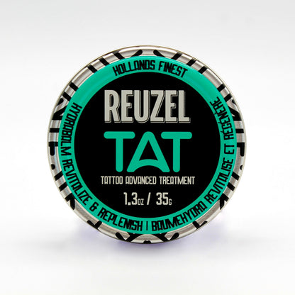 Image of REUZEL Hydrabalm skincare product in a 1.3oz/35g tin. Hydrating balm for tattoos or skin.