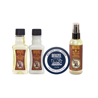 Daily Shampoo, Daily Conditioner, Fiber Pomade, Surf Tonic 