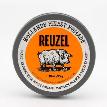 Image of REUZEL Orange Extreme Hold Matte Pomade. We turned our beloved Extreme hold matte pomade orange (which will not turn hair orange) in collaboration with IASP the international association of suicide prevention.