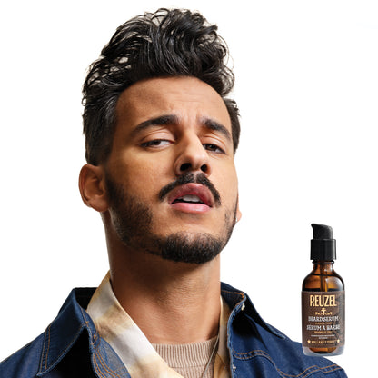 Man with beard styled with REUZEL Beard Serum
