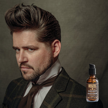 Man with beard styled with REUZEL Beard Serum