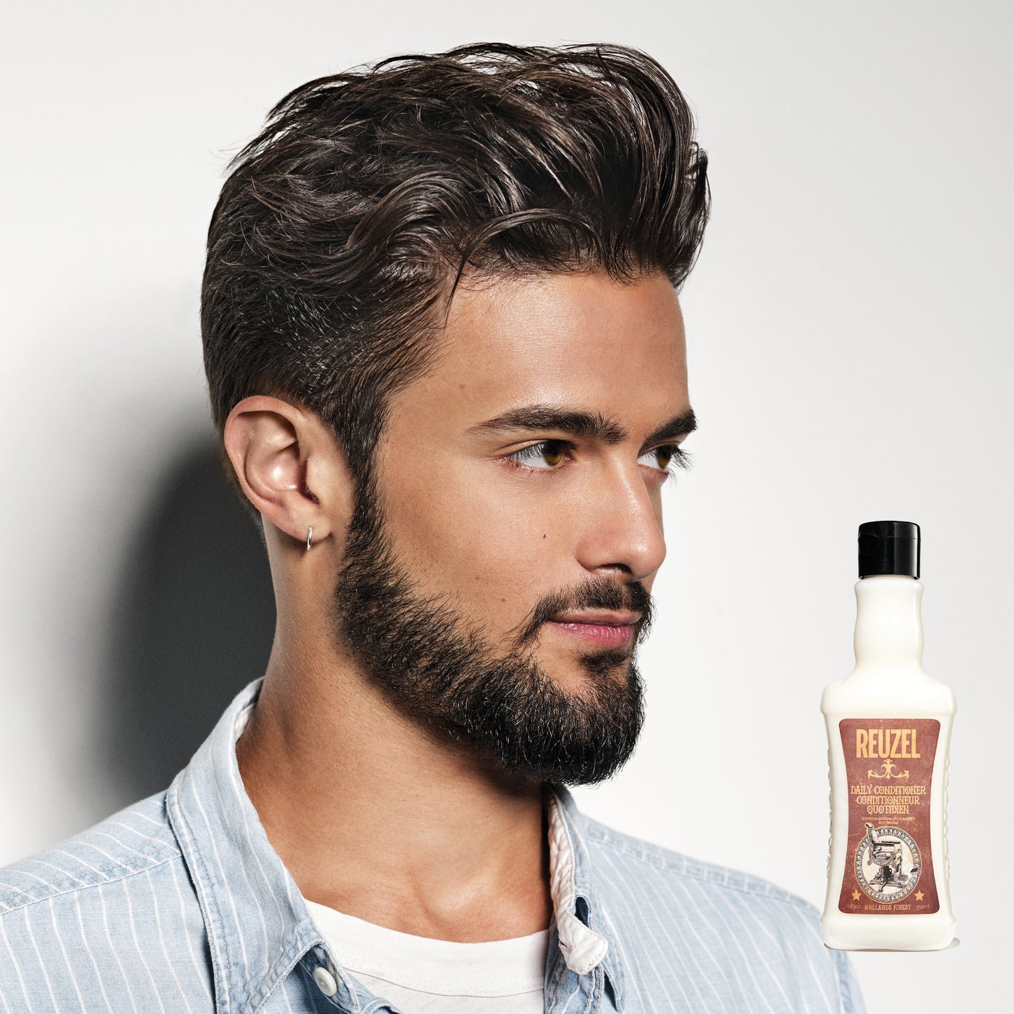 MAN WITH BROWN HAIR STYLED WITH REUZEL Daily Conditioner