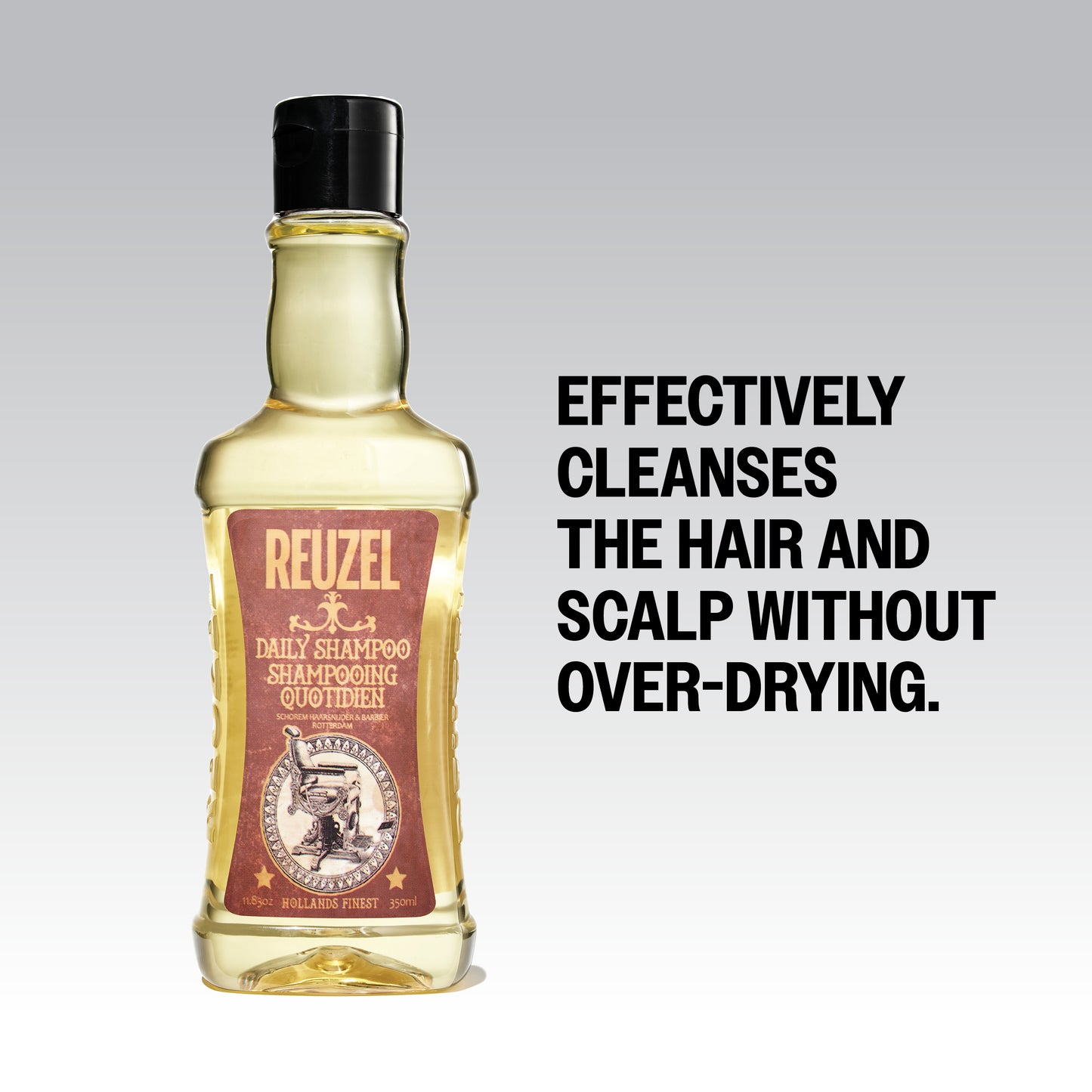 REUZEL Daily Shampoo effectively cleanses the hair and scalp without over- drying it.