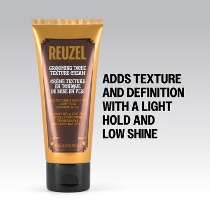  REUZEL Grooming Tonic Texture Cream adds texture and definition with a light hold and low shine.