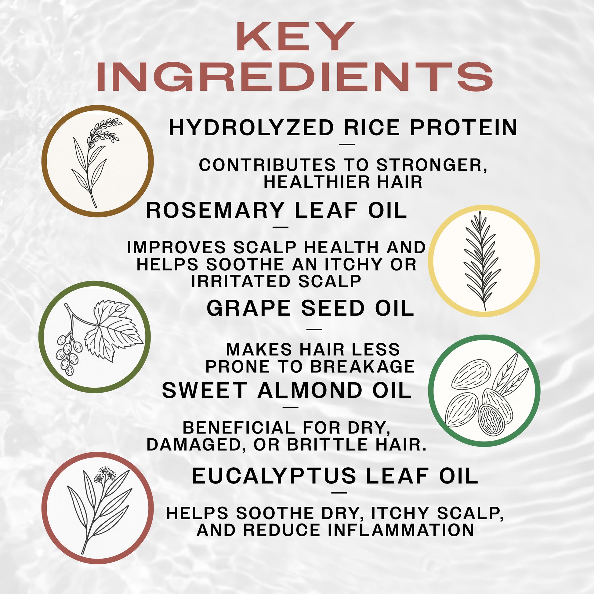 Key Ingredients of REUZEL Rosemary Mint Hydrating Styling Cream. Hydrolyzed Rice Protein contributes to healthier hair, Rosemary Leaf Oil improves scalp health. Sweet Almond oil prevents breakage, and Eucalyptus Leaf Oil reduces inflammation.