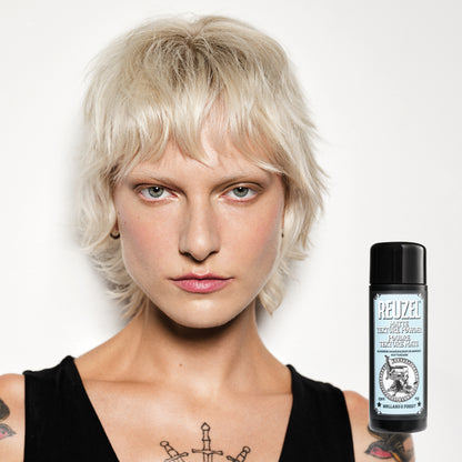 Woman with Blonde Hair Styled with REUZEL Matte Texture Powder