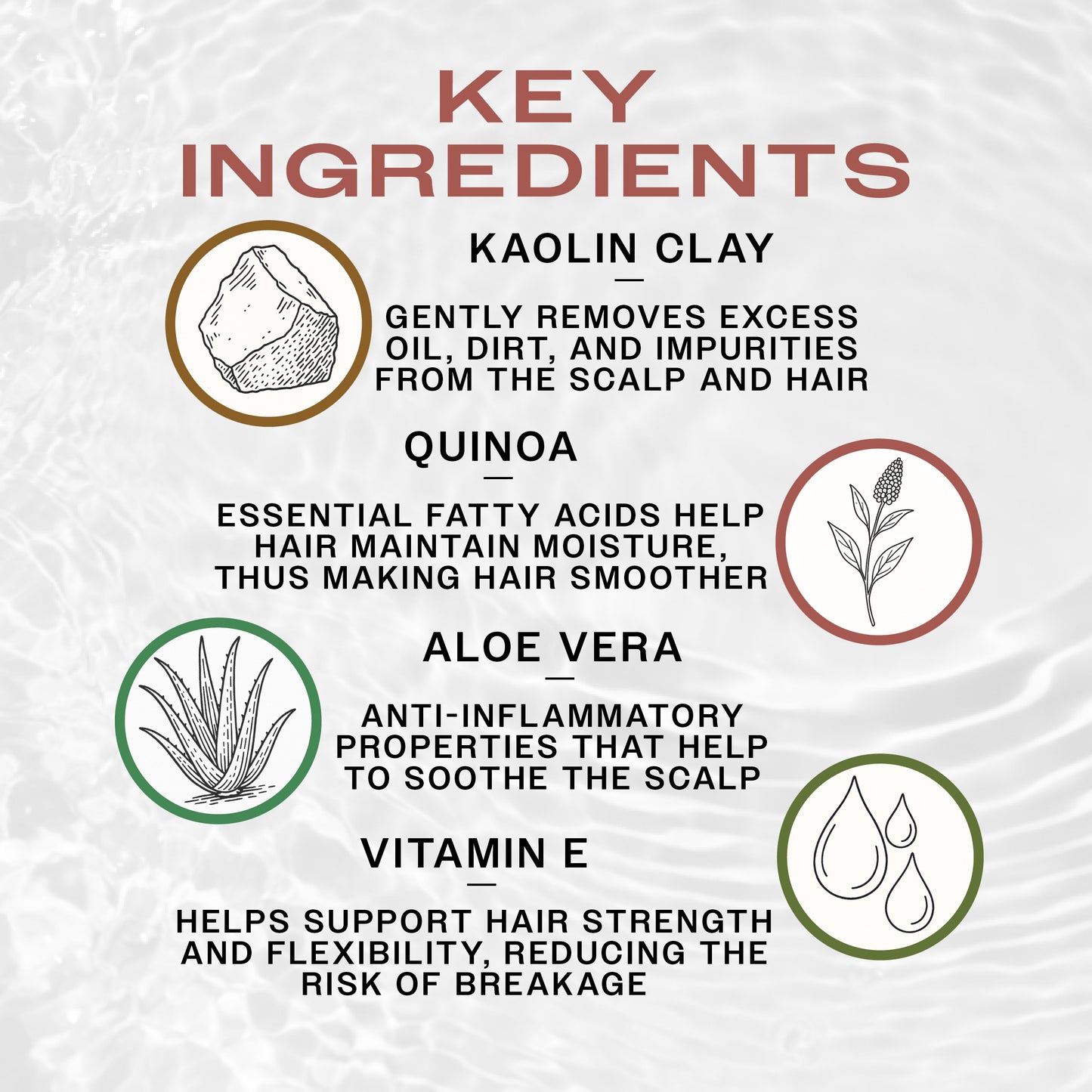 Key Ingredients of REUZEL Clay Matte Pomade. Kaolin Clay removes excess oil, Quinoa smoothens hair, Aloe Vera soothes the scalp, Vitamin E reduces breakage