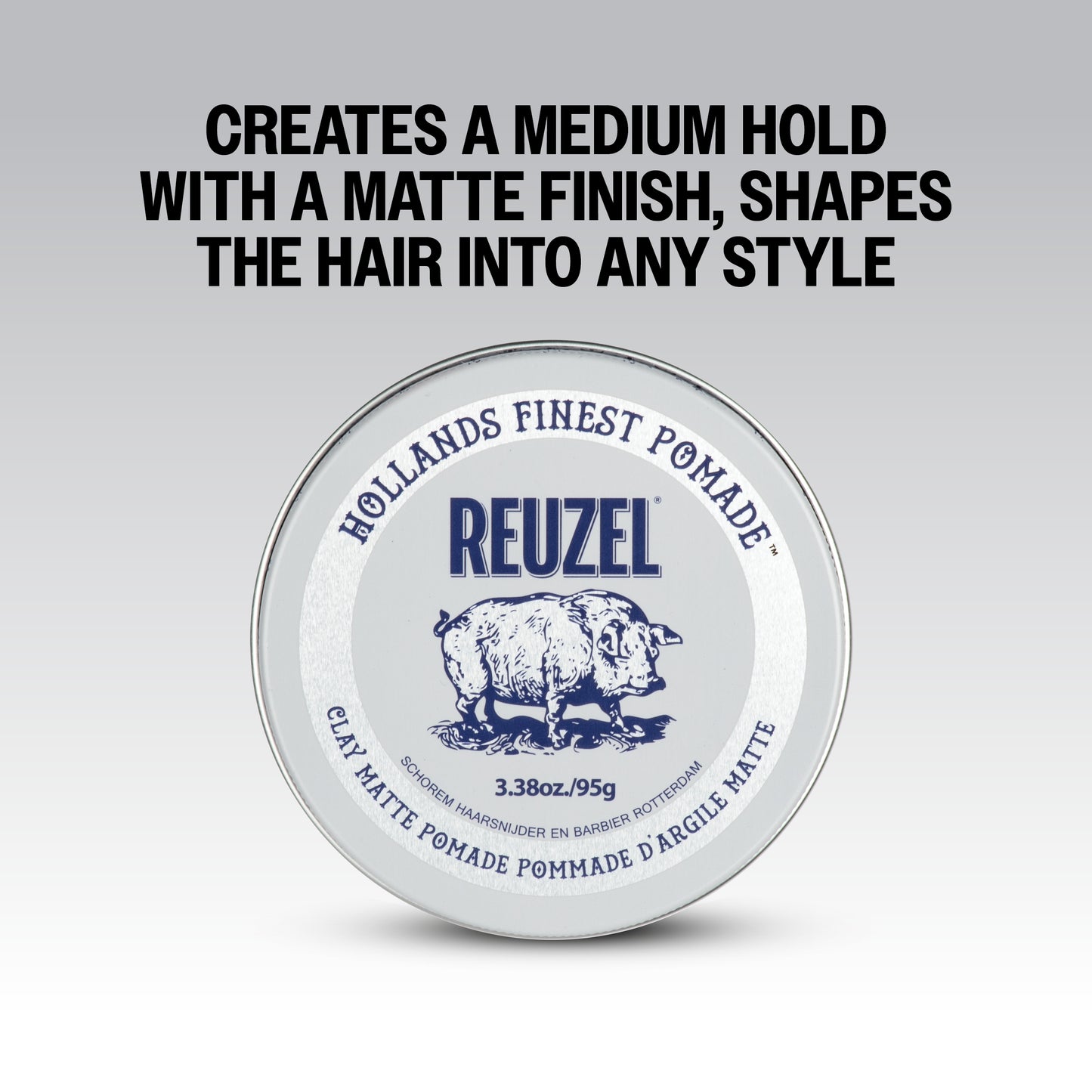 Creates a Medium Hold with a Matte Finish, Shapes the Hair into Any Style. REUZEL Clay Matte Pomade.