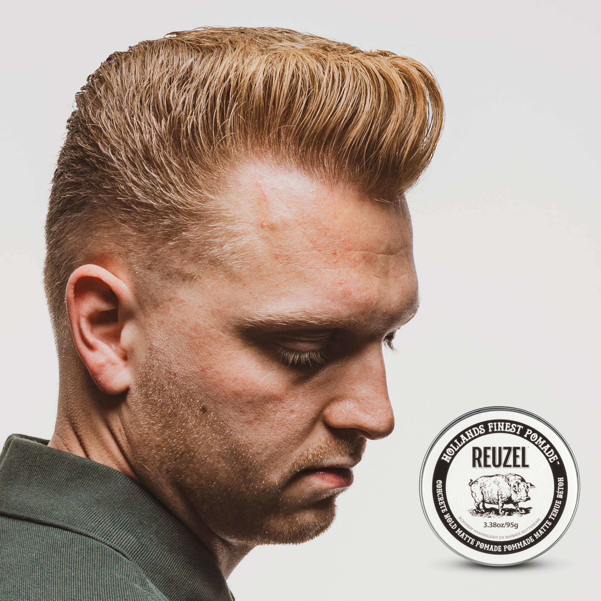 Man with Blonde Hair Styled with REUZEL Concrete Hold Pomade