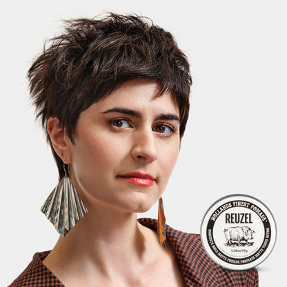 Woman with Brown Hair Styled with REUZEL Concrete Hold Matte Pomade