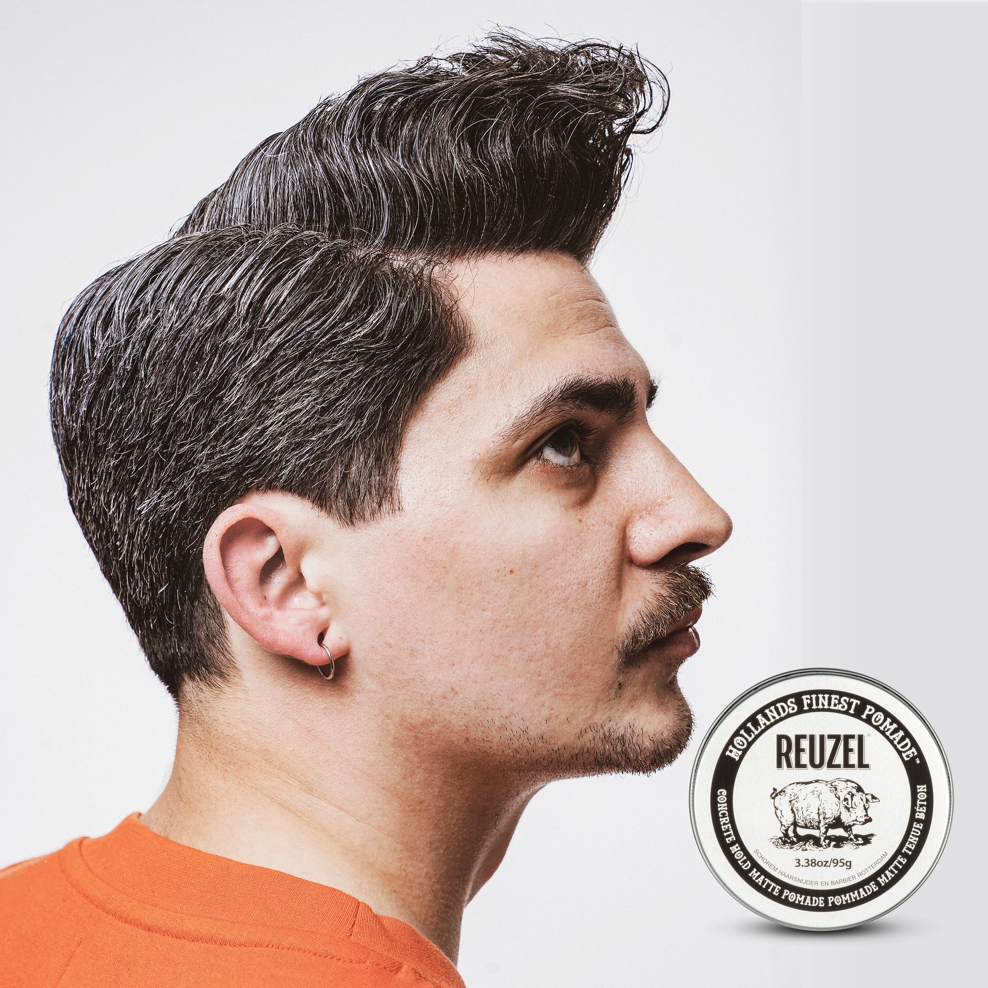 Man with Brown Hair Styled with REUZEL Concrete Hold Matte Pomade