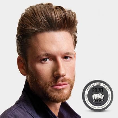 Man with brown hair styled with Extreme Hold Matte Pomade by REUZEL