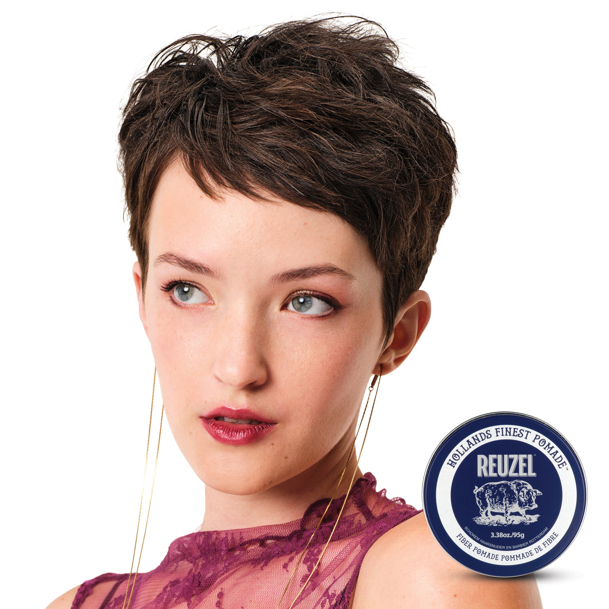 Woman With Brown Hair Styled with REUZEL Fiber Pomade