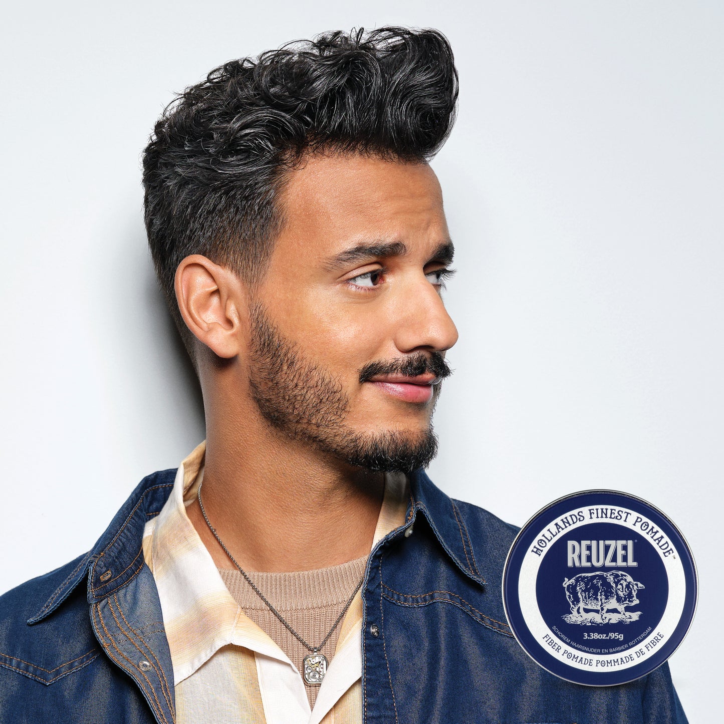 Man With Brown Hair Styled with REUZEL Fiber Pomade