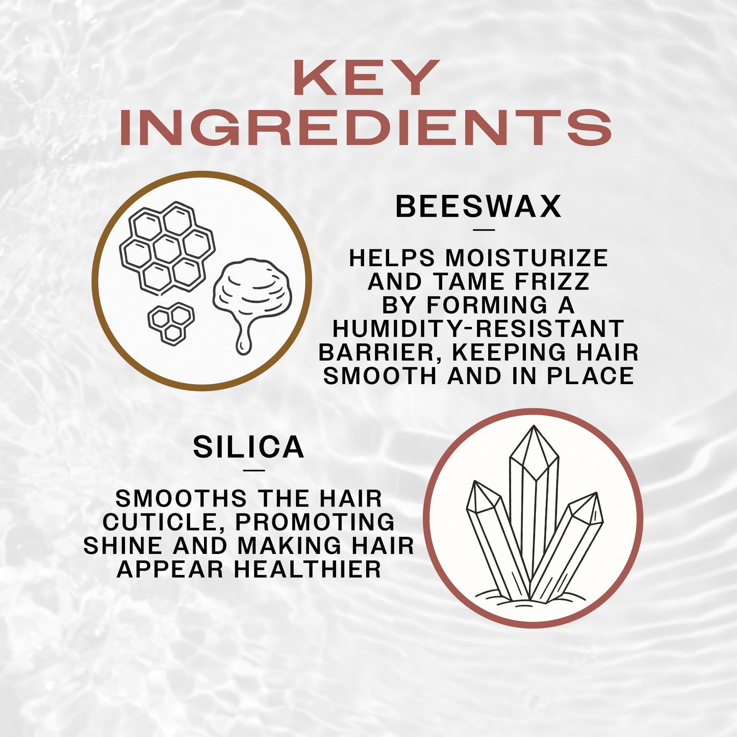 Key ingredients of REUZEL pink grease heavy pomade. Beeswax helps smooth the hair, and silica adds shine.
