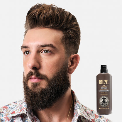 Man with beard cleaned by REUZEL REFRESH No rinse beard wash