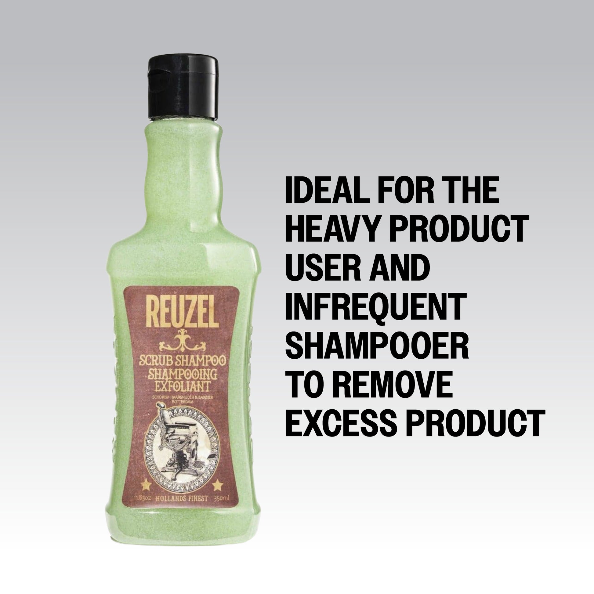 REUZEL Scrub Shampoo is the ideal product for the heavy product user and infrequent shampooer to remove excess product
