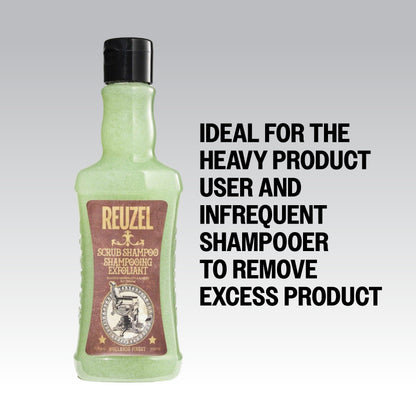 REUZEL Scrub Shampoo is the ideal product for the heavy product user and infrequent shampooer to remove excess product
