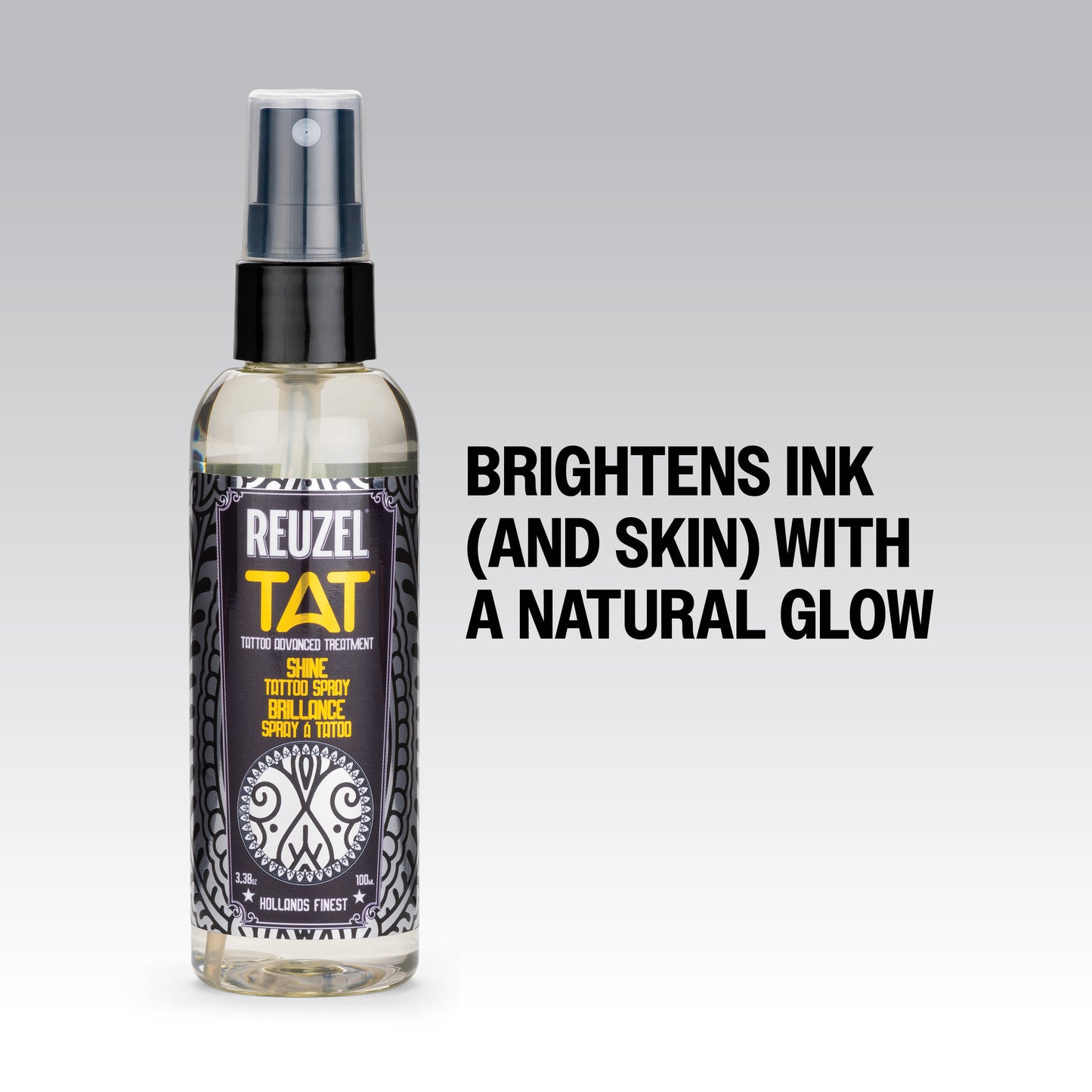 REUZEL TAT SHINE Spray Tattoo Aftercare Product brightens ink and skin with a natural glow