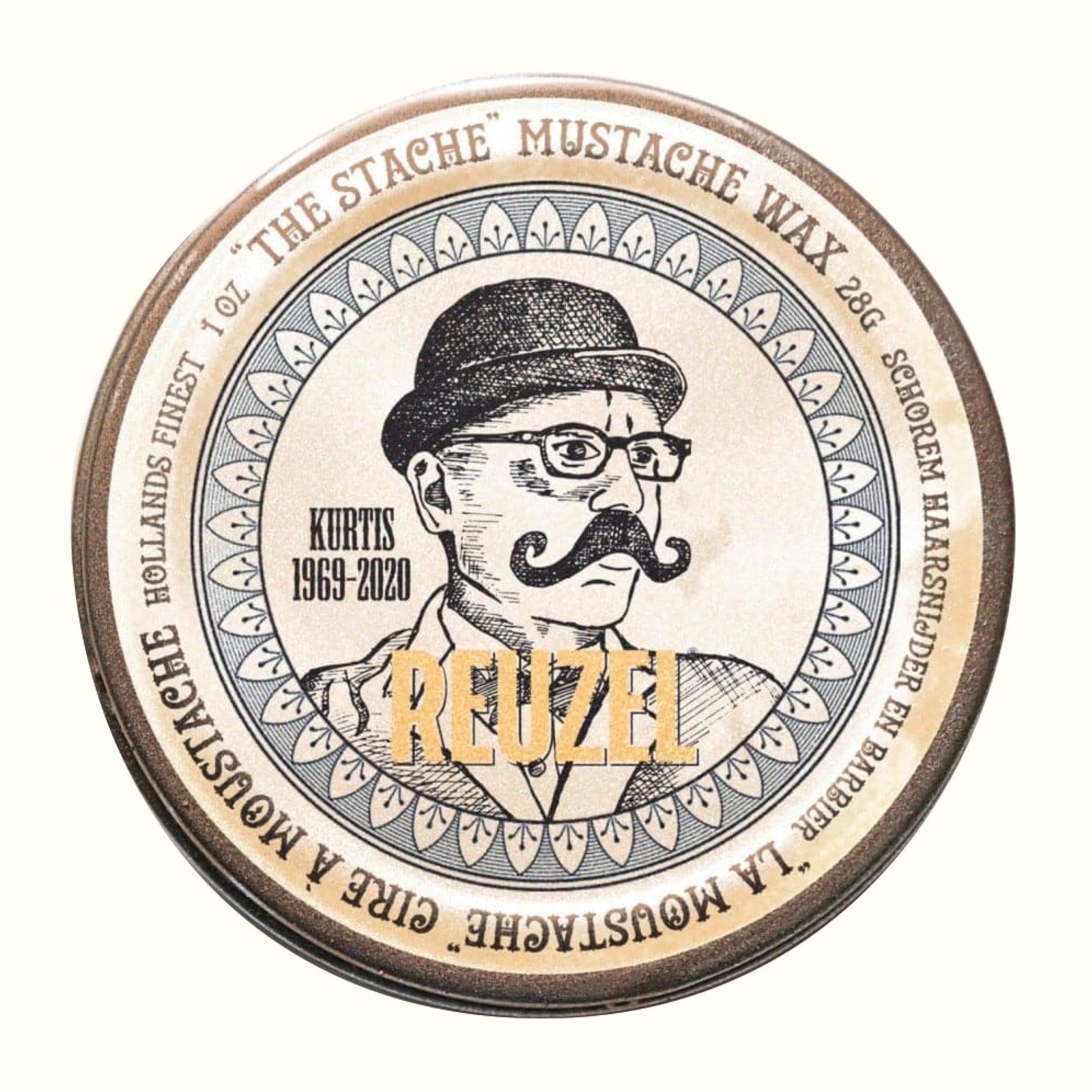 Reuzel Bourbon Sidecar Mustache Wax for shaping and styling mustaches with a rich bourbon scent.