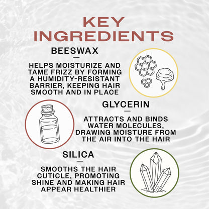 Key Ingredients of REUZEL Fiber Pomade.
**BEESWAX**
—
HELPS MOISTURIZE AND TAME FRIZZ BY FORMING A HUMIDITY-RESISTANT BARRIER, KEEPING HAIR SMOOTH AND IN PLACE

**GLYCERIN**
—
ATTRACTS AND BINDS WATER MOLECULES, DRAWING MOISTURE FROM THE AIR INTO THE HAIR

**SILICA**
—
SMOOTHS THE HAIR CUTICLE, PROMOTING SHINE AND MAKING HAIR APPEAR HEALTHIER