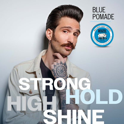 Blue pomade strong hold high shine