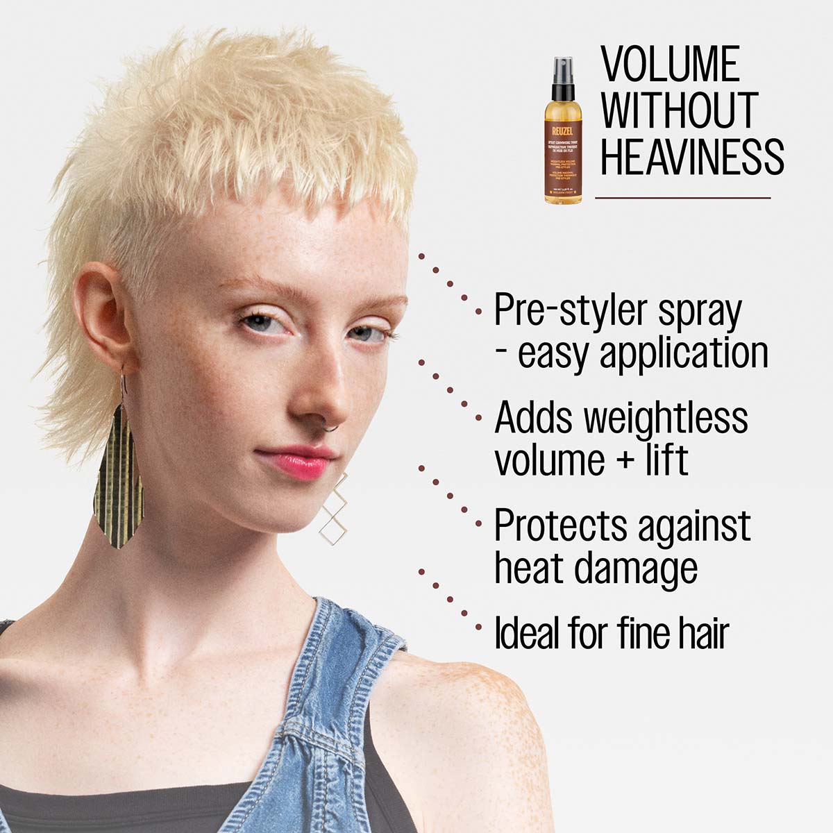 Reuzel spray grooming tonic volume without heaviness pre-stylier spray - easy application adds weightless volume and lift protects against heat damage ideal for fine hair