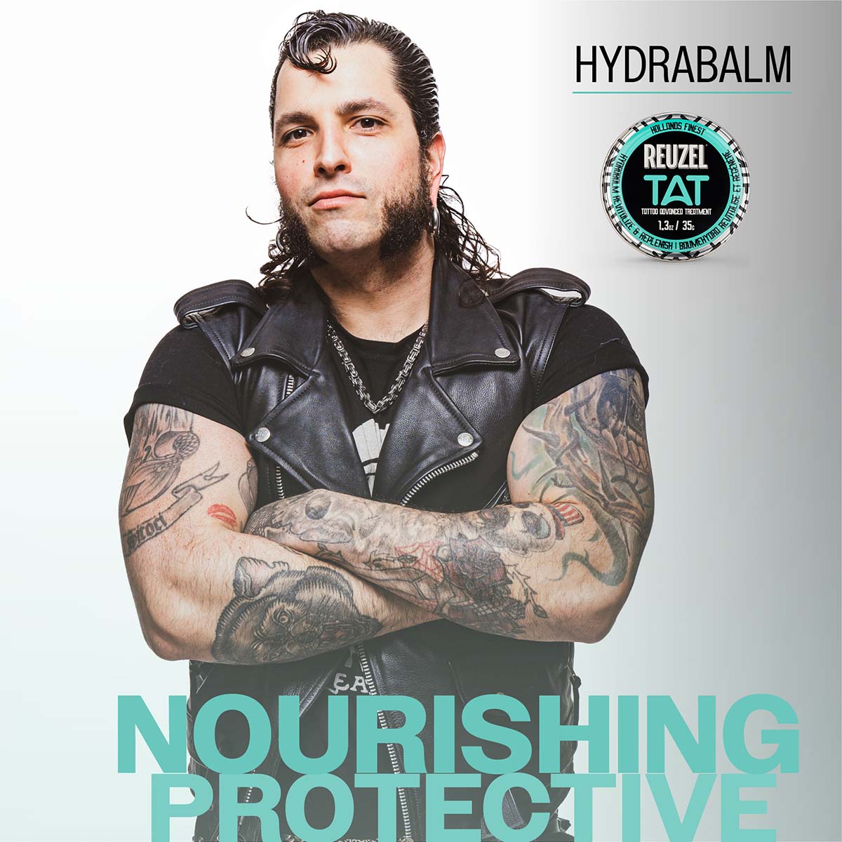 Male model with long black hair and tattooed arms

REUZEL Hydrabalm
NOURISHING

PROTECTIVE