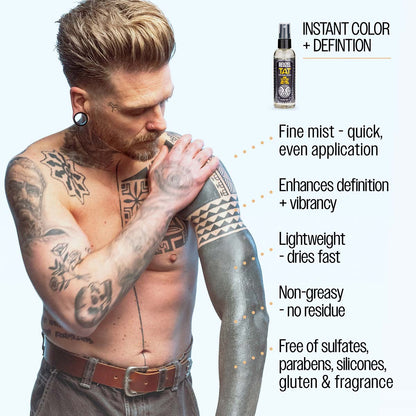 Reuzel TAT shine spray instant color and definition fine mist - quick, even application enhances definition and vibrancy lightweight - dries fast non-greasy no residue free of sulfates, parabens, silicones, gluten, and fragrance