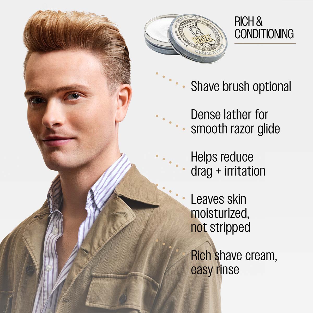 Reuzel shave cream rich and conditioning shave brush optional dense lather for smooth razor glide helps reduce drag and irritation leaves skin moisturized not stripped rich shave cream easy rinse