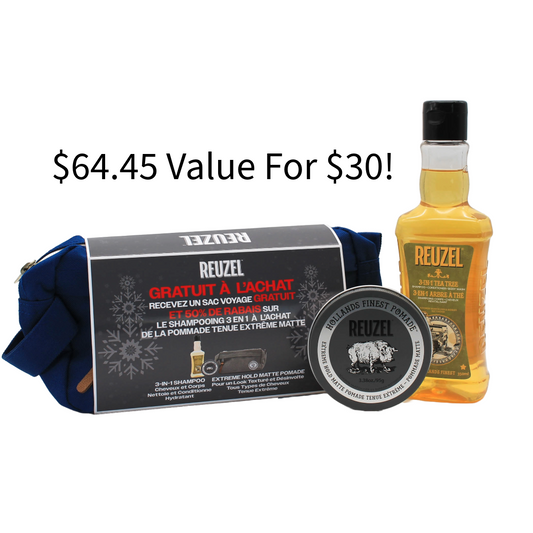 Get a FREE travel bag PLUS 50% off 3-in-1&nbsp; Shampoo when you buy Extreme Hold Pomade! Just $30 for $64.45 value
