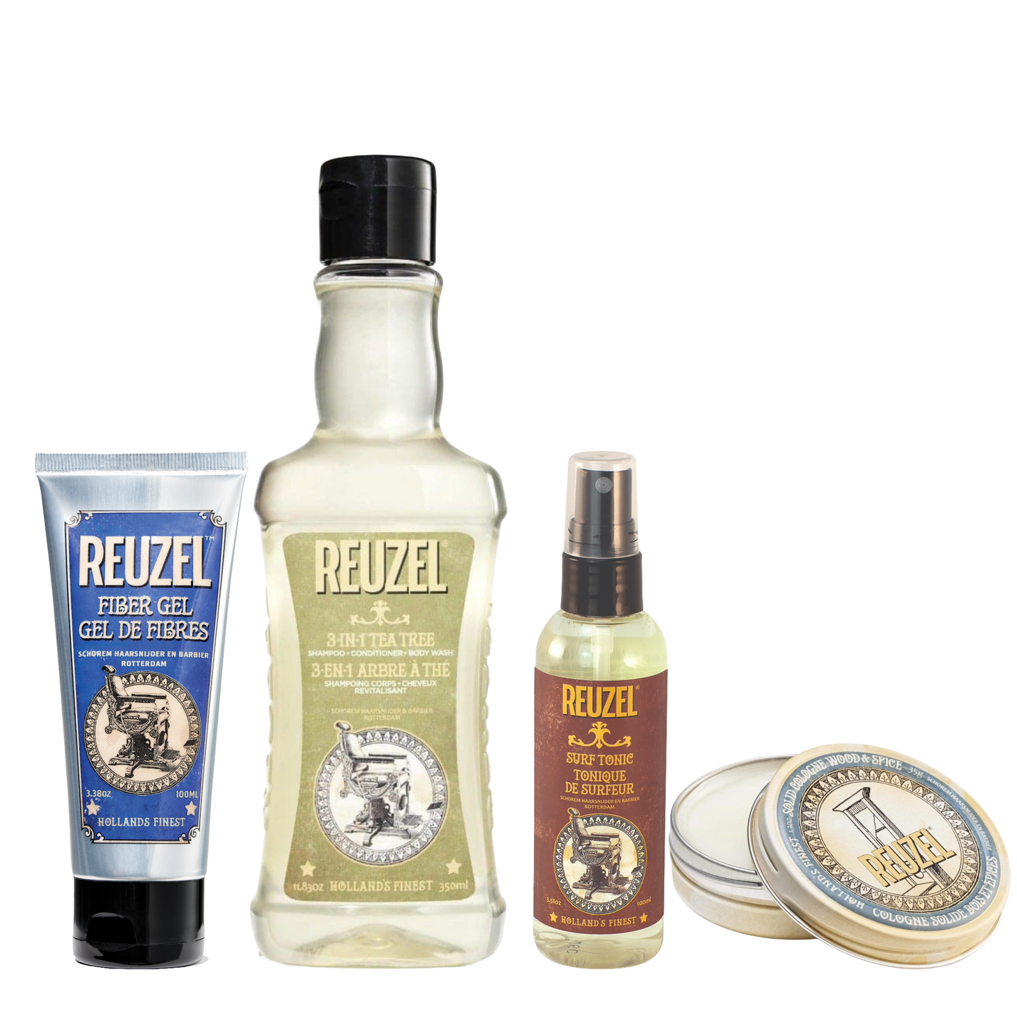 Reuzel Firm Hold and Texture Hair Try Me Kit with small hair styling products and bundle packaging.