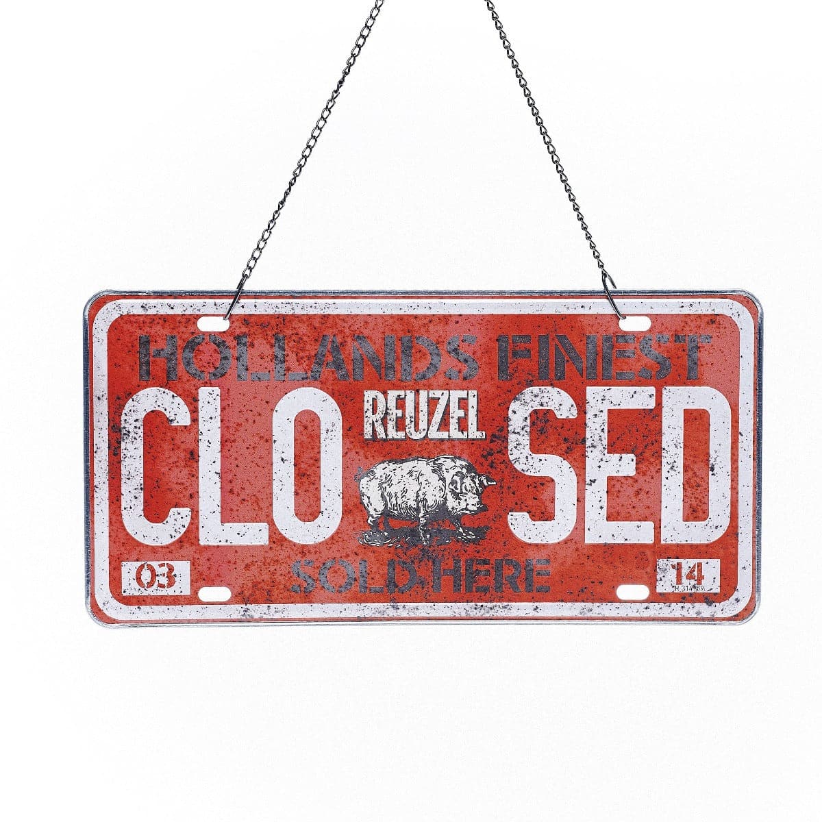Metal License Plate Open/Close Sign - Red